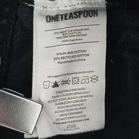 One Teaspoon Bandits Shorts 25 High Waist Western Acid Wash Black Gray Denim